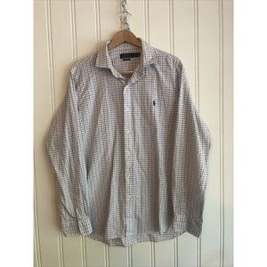 Polo‎ Ralph Lauren Shirt Mens XLarge Tan Purple Green Plaid Check Long Sleeve
